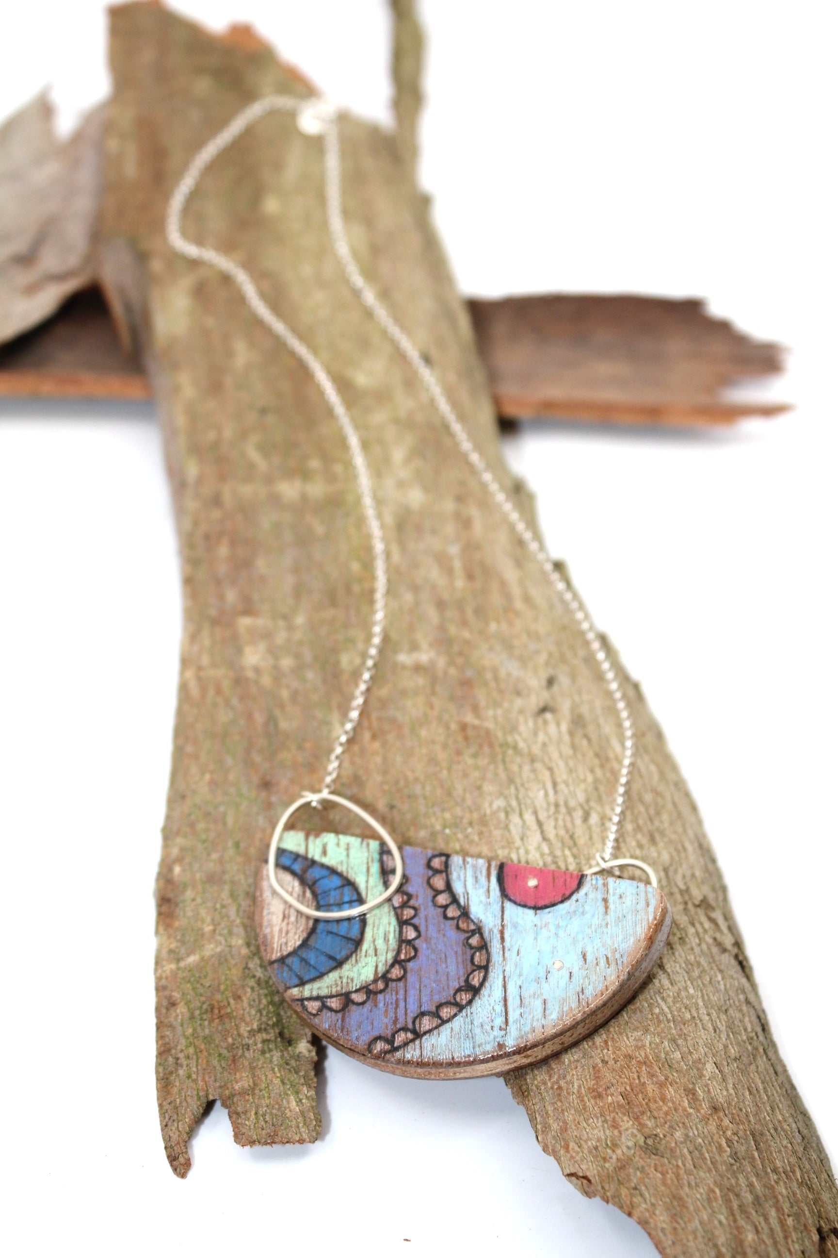 Painted Ply and Silver Frame Necklace ii Large Jewellery Chloe Waddell 