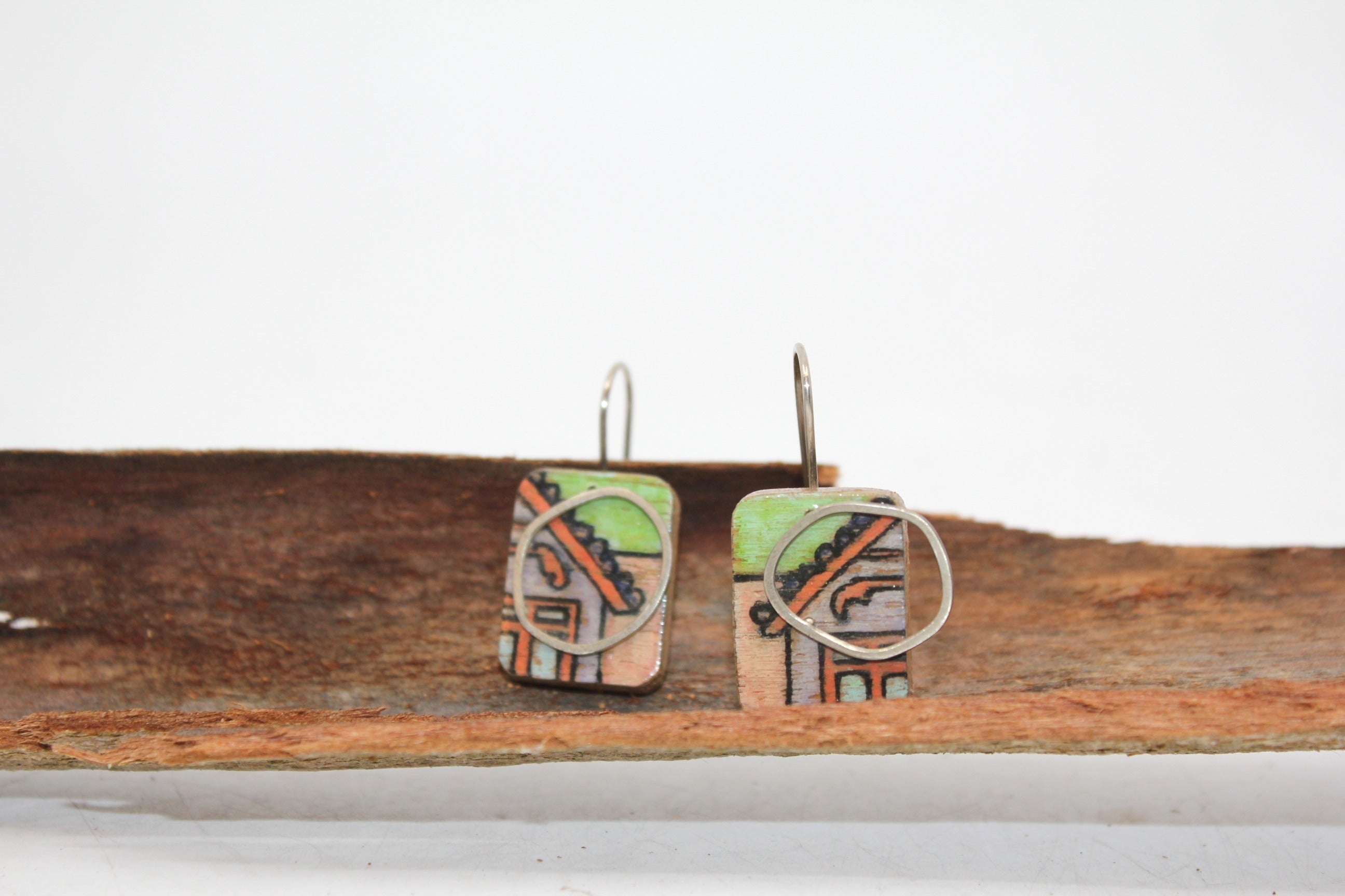 Painted Cityscape ply and silver Earrings Jewellery Chloe Waddell 