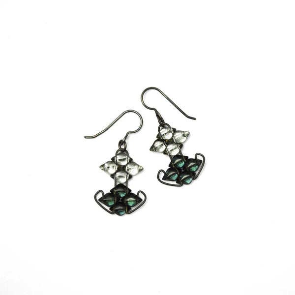 WIREWORK Double Horizontal Diamond Earrings Glass Paula Dunlop 
