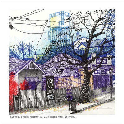 Square Craft Brisbane Greeting Card (various illustrations) Cards Alan Innes Bardon. Old Queenslander and King's Beauty on MacGregor Tce 