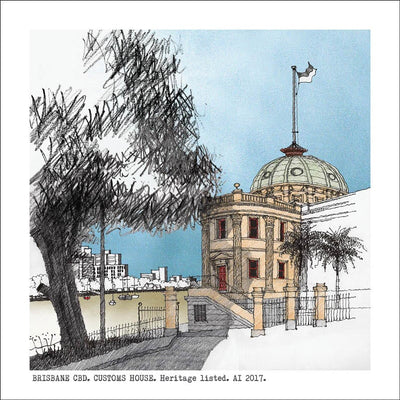 Square Craft Brisbane Greeting Card (various illustrations) Cards Alan Innes Brisbane. Customs House. 