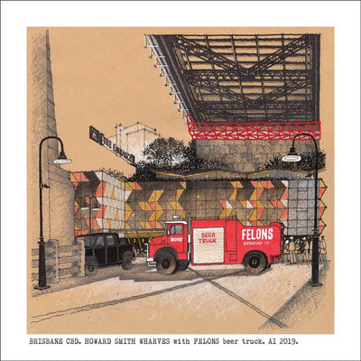Square Craft Brisbane Greeting Card (various illustrations) Cards Alan Innes Brisbane. Howard Smith Wharves #2. 