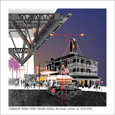 Square Craft Brisbane Greeting Card (various illustrations) Cards Alan Innes Kangaroo Point. Story Bridge Hotel. 
