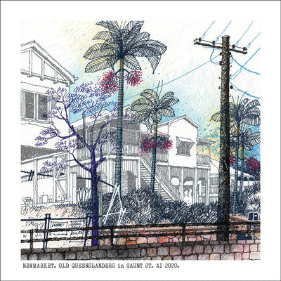 Square Craft Brisbane Greeting Card (various illustrations) Cards Alan Innes Newmarket. Old Queenslanders on Gaunt St. 