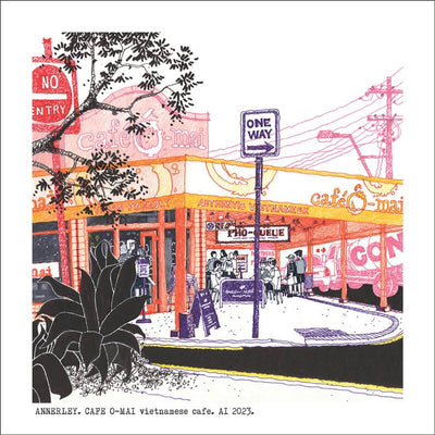 Square Craft Brisbane Greeting Card (various illustrations) Cards Alan Innes Annerley. O-Mai Vietnamese cafe. 