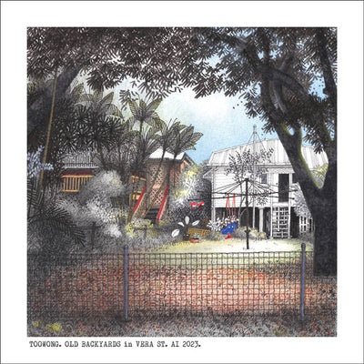 Square Craft Brisbane Greeting Card (various illustrations) Cards Alan Innes Toowong. Old backyards. 