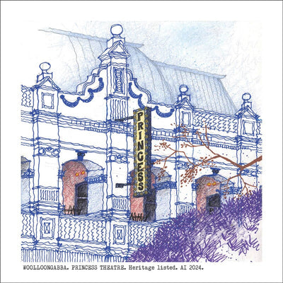 Square Craft Brisbane Greeting Card (various illustrations) Cards Alan Innes Woolloongabba. Princess Theatre. 