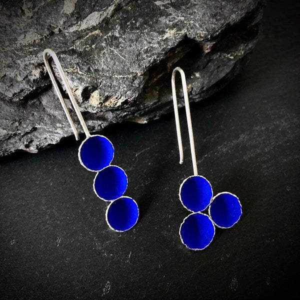 Deepest Blues Three Buds Drop Earrings - Asymmetrical Jewellery Mari Hirata 