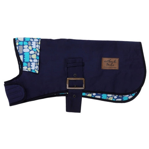 Oilskin Dog Coat Puli Puli Rocks (Blue) - Small Leather Ikuntji Artists 
