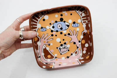 Square Dish Ceramics Caitlin Sheedy & Pru Morrison Three-eyed Man 