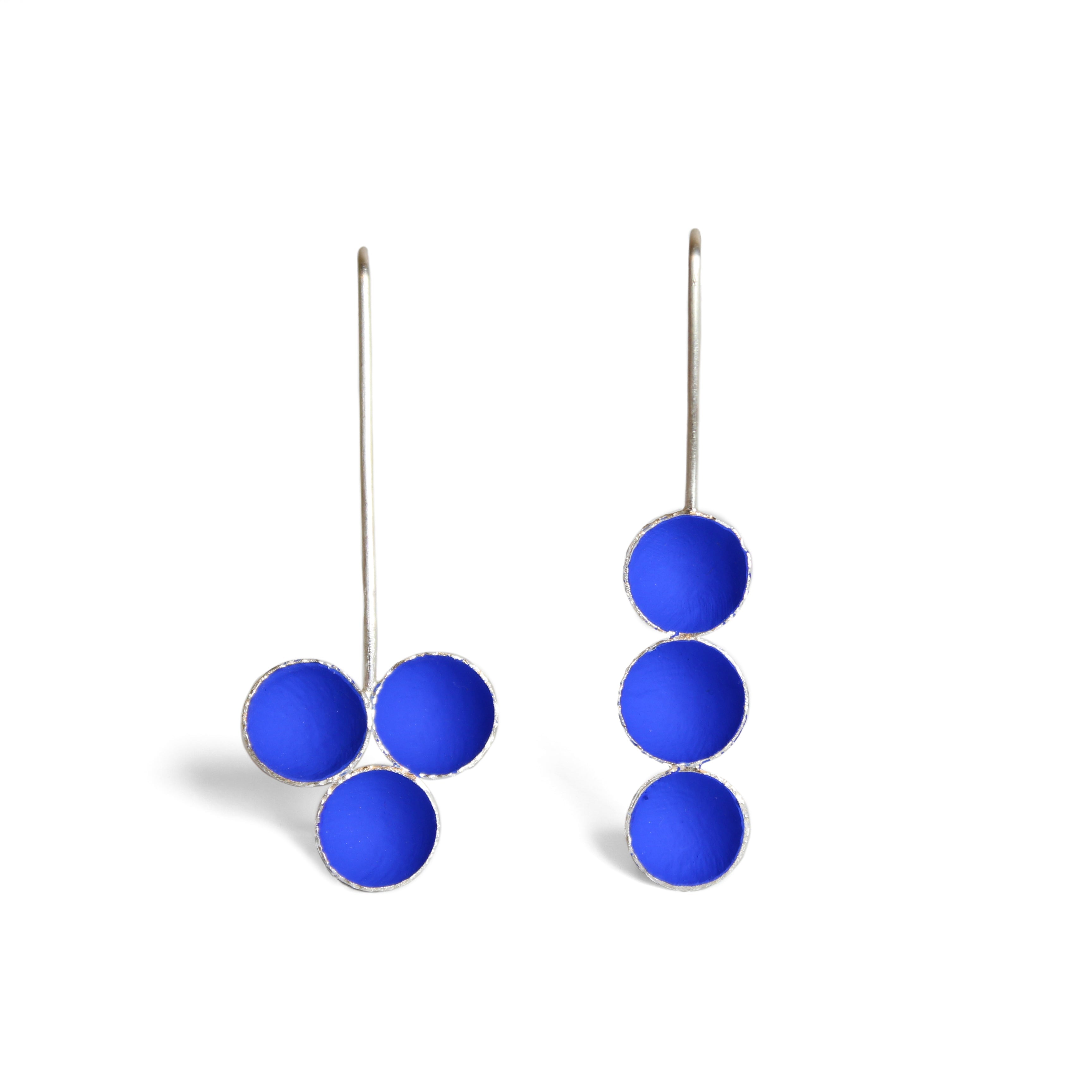 Deepest Blues Three Buds Drop Earrings - Asymmetrical Jewellery Mari Hirata 