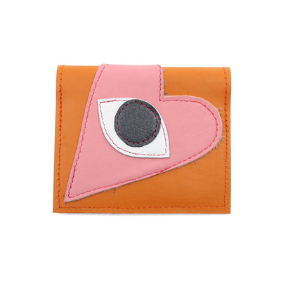 Card Wallet Textiles & Fibre Art Kimi Schieren Black Eyed Pink Heart on Ochre 