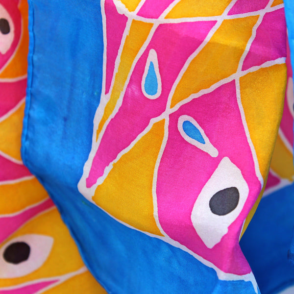 100% Silk habotai scarf - Abstract blue, pink and yellow Jewellery Kimi Schieren 