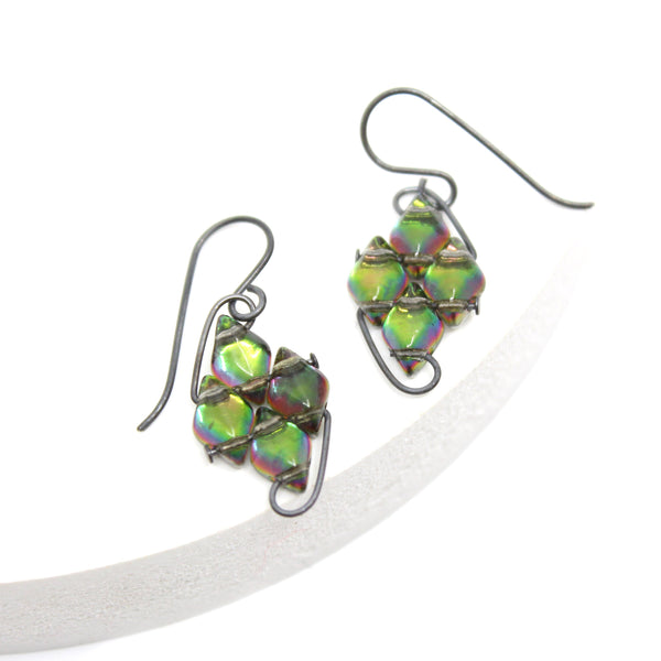 WIREWORK Diamond Earrings Glass Paula Dunlop Mirrored Deep Forest Green 