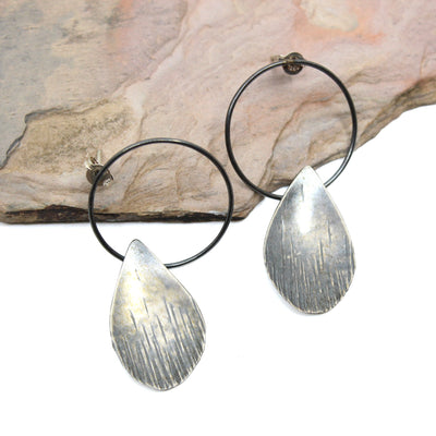 Swing Pod Earrings (Assorted) Jewellery Mari Hirata Oxidised silver- scratched texture 