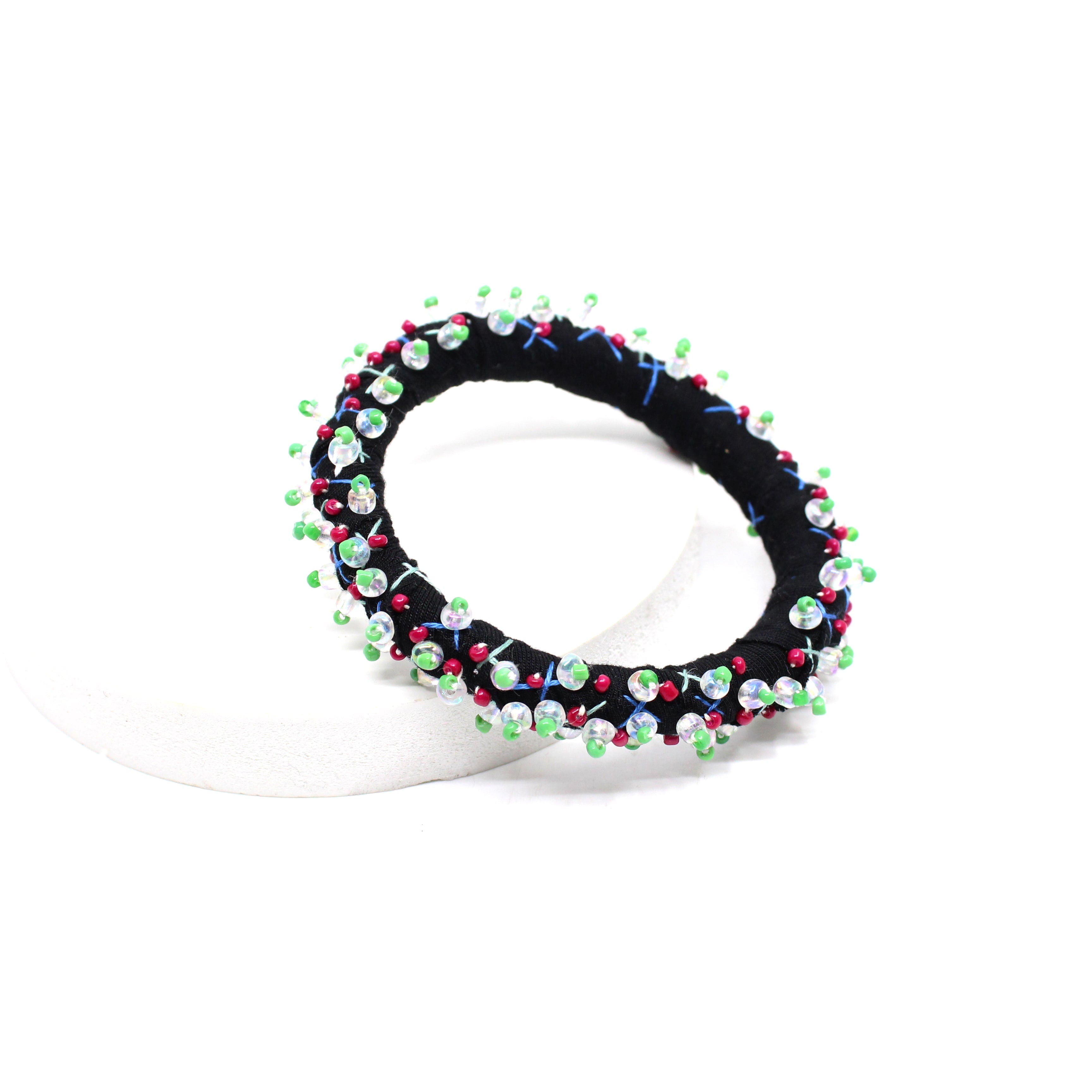 Black Blue Pink Thick Bangle Jewellery sewn 