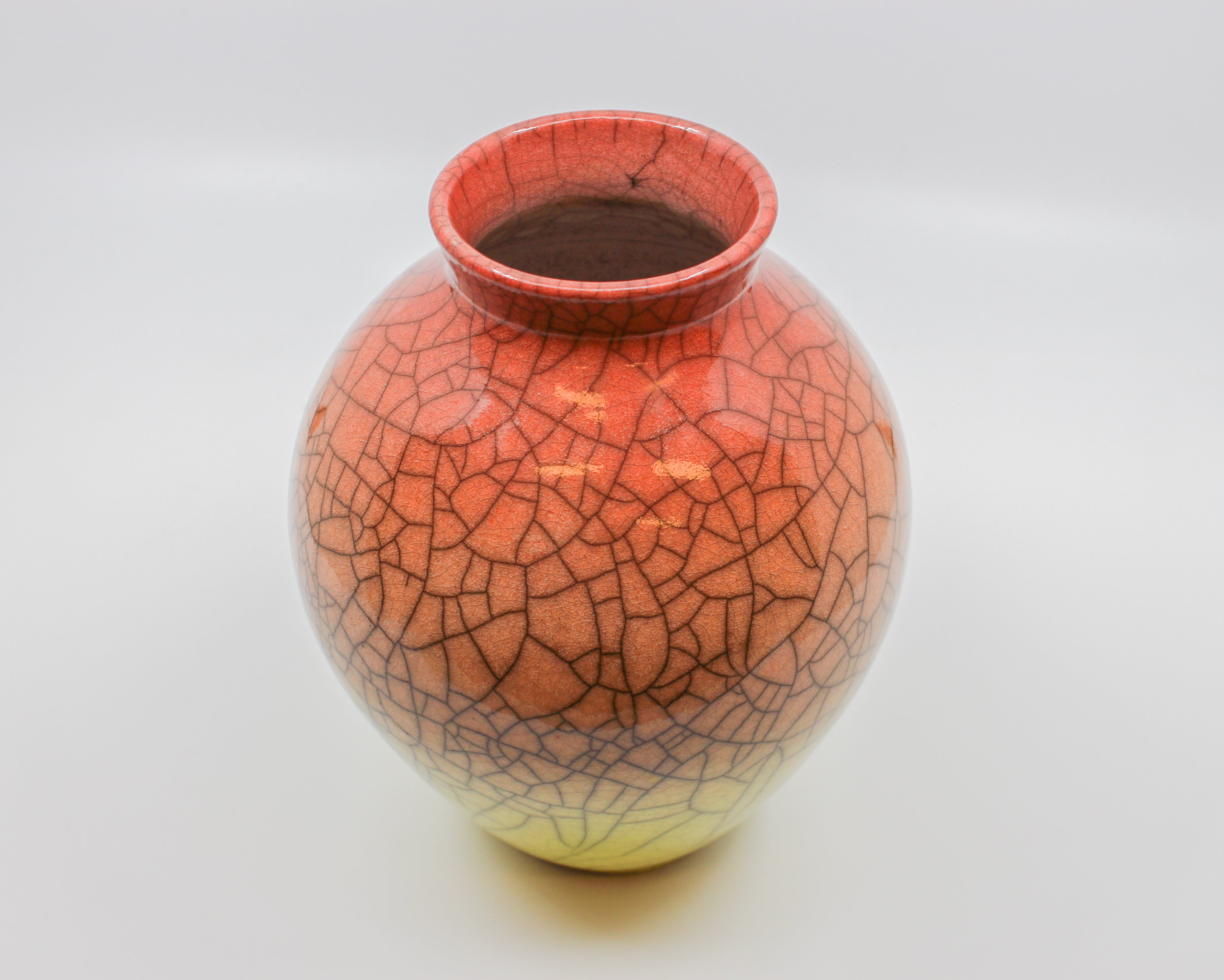 Large Crackle Vase - Red Ombre - by John Brighenti