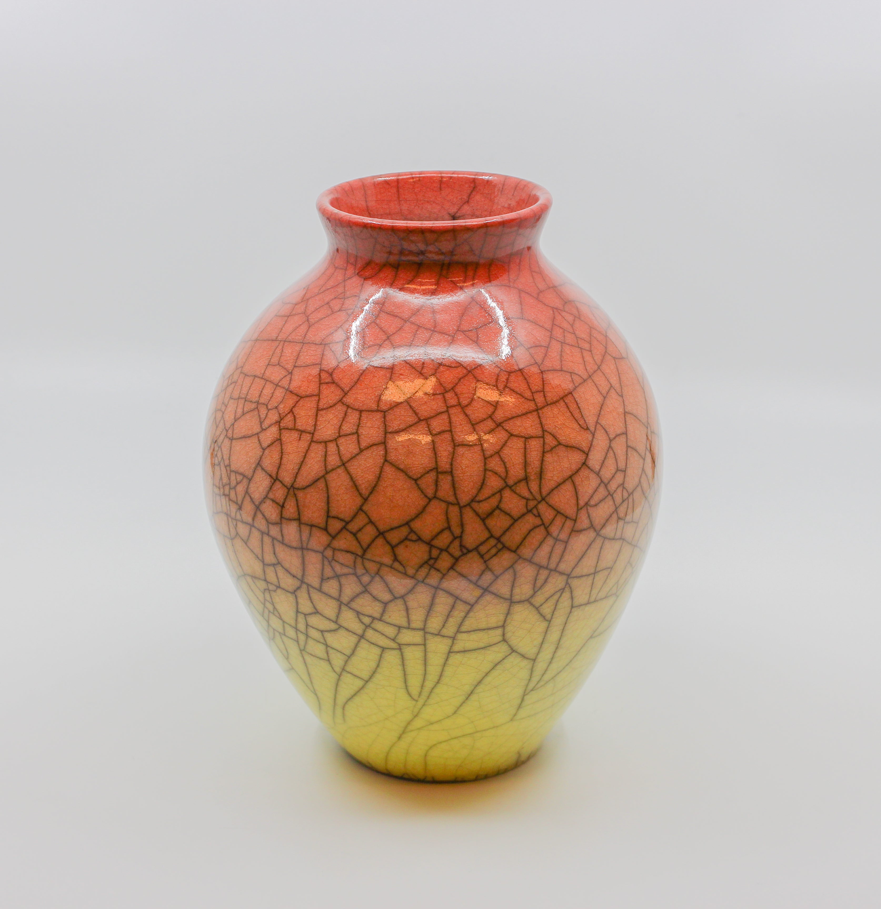 Large Crackle Vase - Red Ombre - by John Brighenti