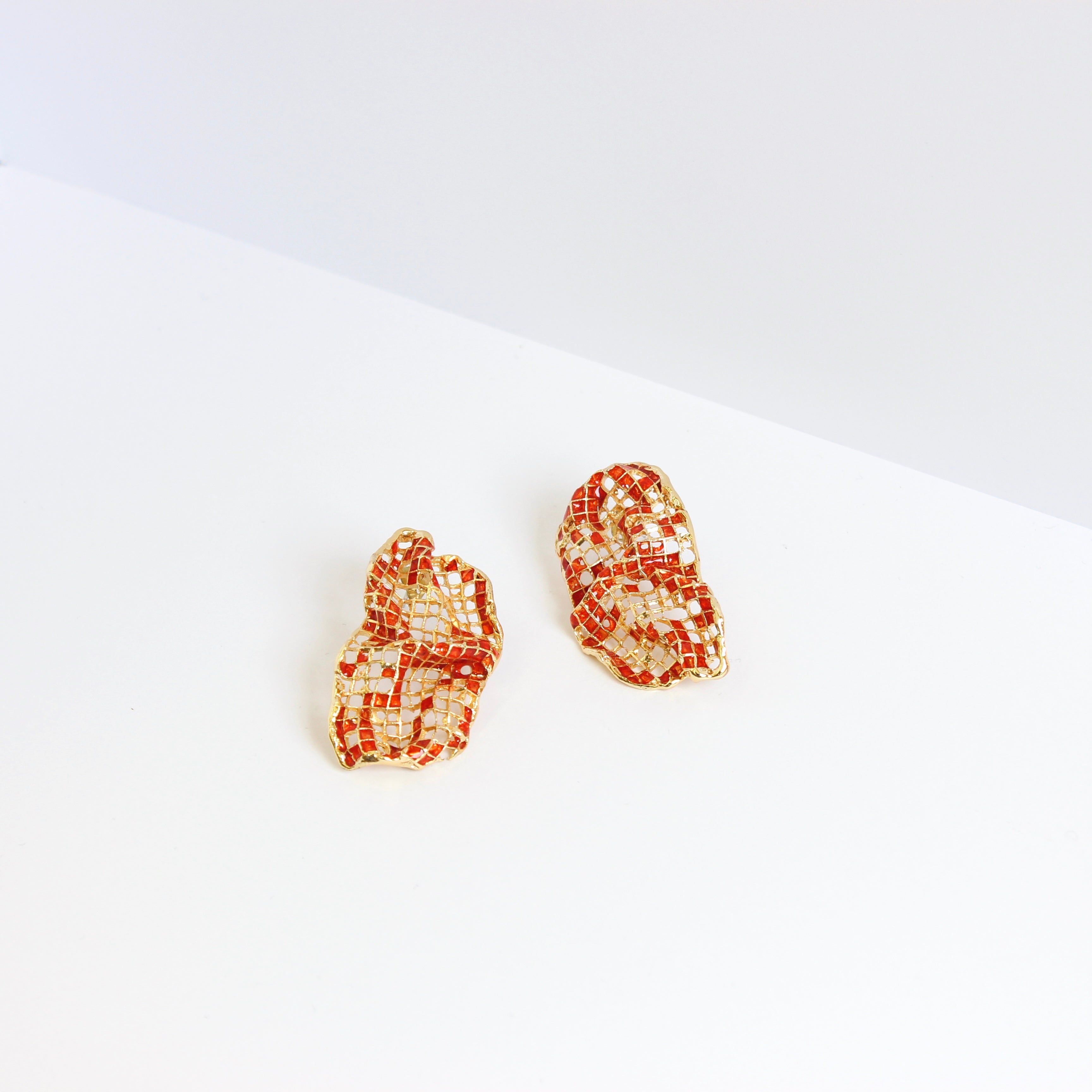 Red Honey-Comb Earrings Jewellery ARTIZ Jewellery 