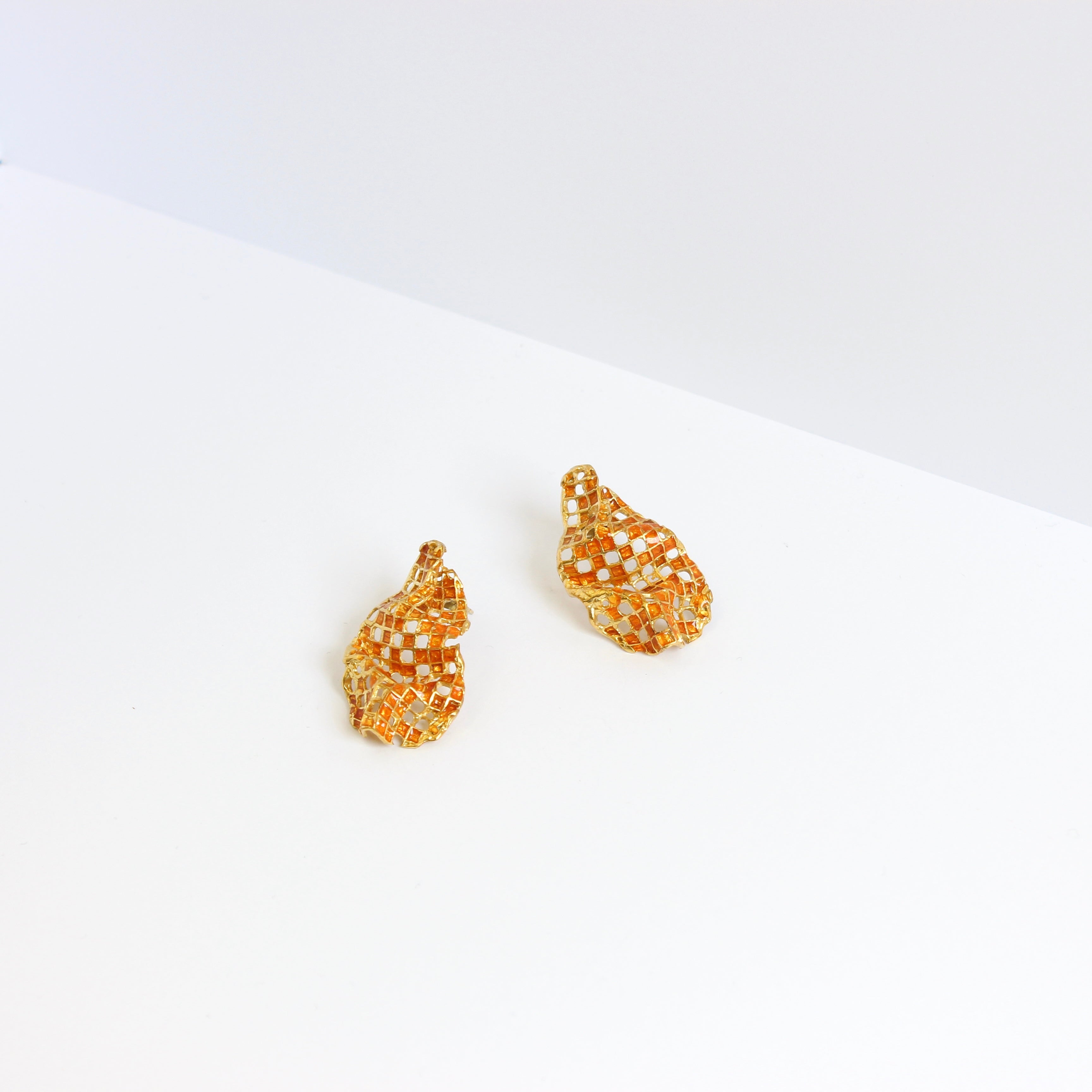 Orange Honey-Comb Earrings Jewellery ARTIZ Jewellery 