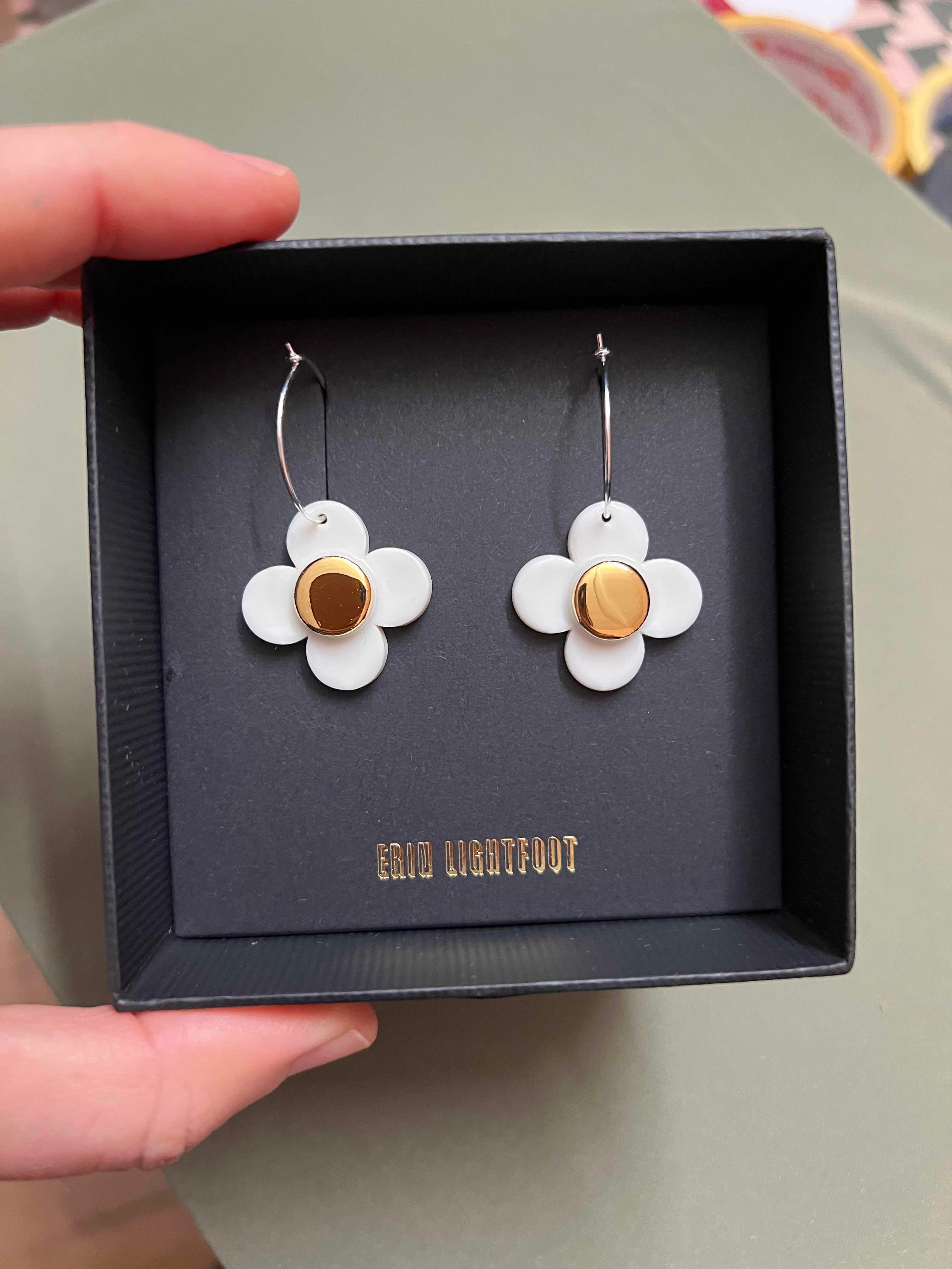 White Flower Hoops Jewellery Erin Lightfoot 