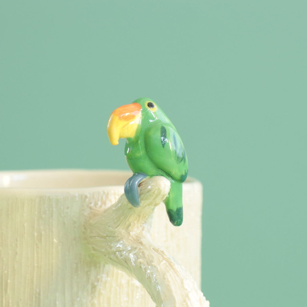 Perched Parakeet Mug Ceramics Green Bird Ceramics 