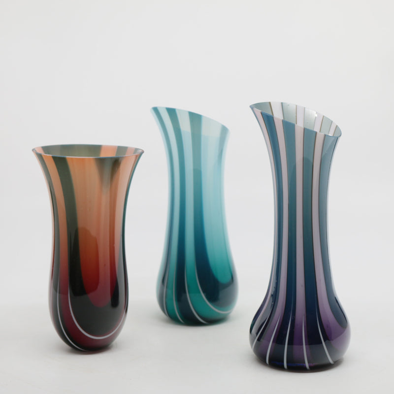 Vessel in Steel Blue, White & Overlay Colour Glass Brendan Eilola Garnet Red 