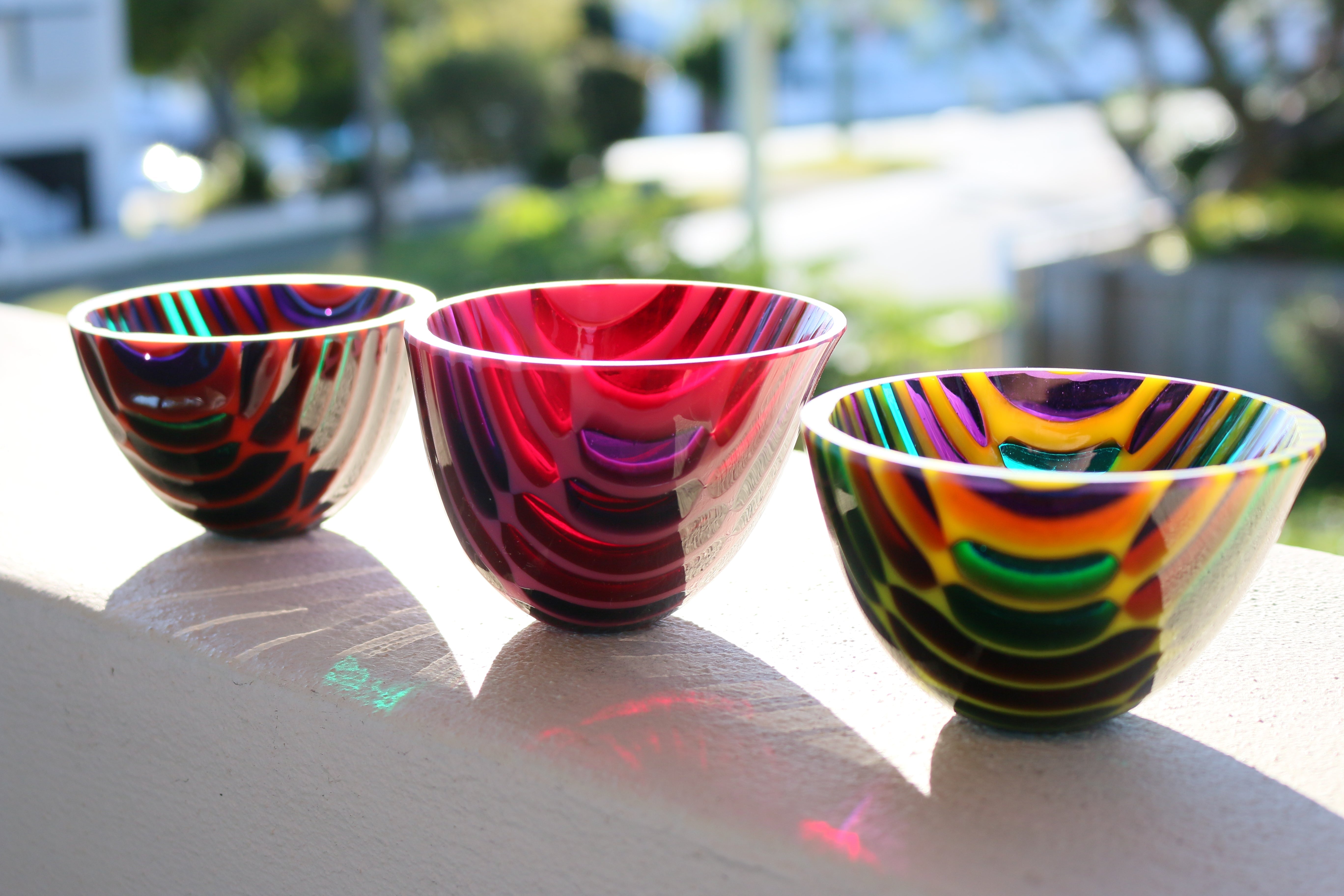 Little Windows - Small Decorative Bowls Glass Brendan Eilola Yellow with Peacock Blue & Violet 