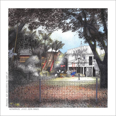Jumbo Card Brisbane Cards Alan Innes Toowong. Old Backyards in Vera St. 