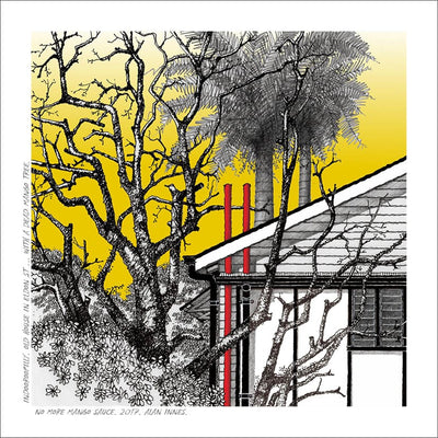 Jumbo Card Brisbane Cards Alan Innes Indooroopilly. Old House in Eldon Street with a Dead Mango Tree. 
