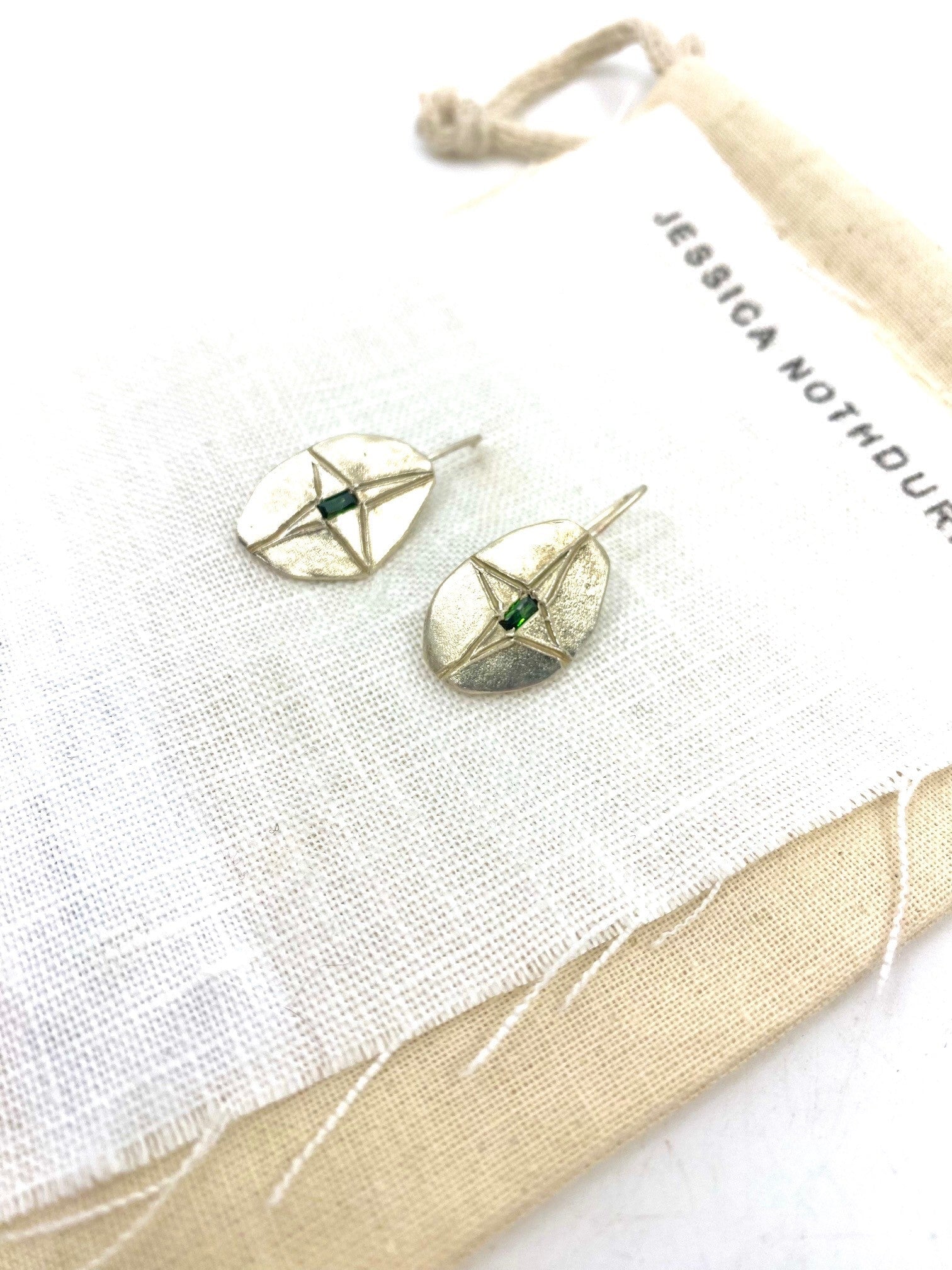 Green Sapphires Earrings with Scored Stars