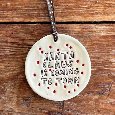 Ceramic Ornament - Christmas Series Ceramics paper boat press Santa Claus is coming to town 