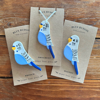 Ceramic Ornament - Australian Series Ceramics paper boat press Blue Budgie 
