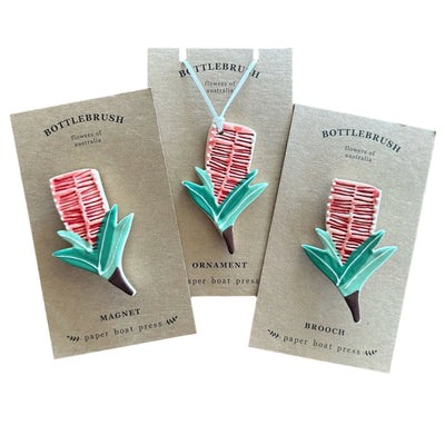 Ceramic Ornament - Australian Series Ceramics paper boat press Bottlebrush 