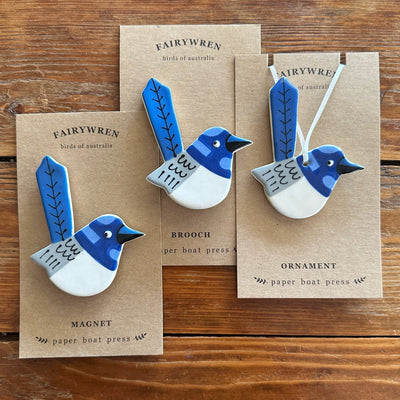 Ceramic Ornament - Australian Series Ceramics paper boat press Fairywren 