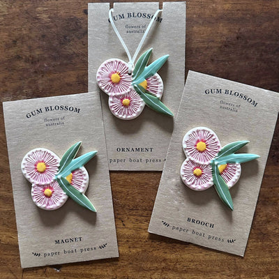 Ceramic Ornament - Australian Series Ceramics paper boat press Gum Blossom 