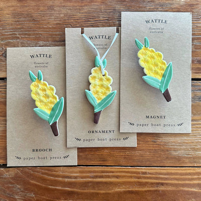 Ceramic Ornament - Australian Series Ceramics paper boat press Wattle 
