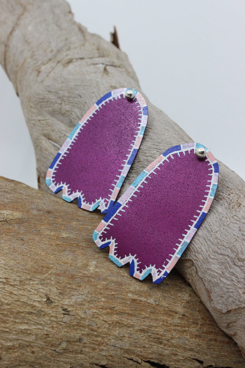Large Arch Stud Earrings Jewellery Katie Stormonth Red and Blue Pattern 