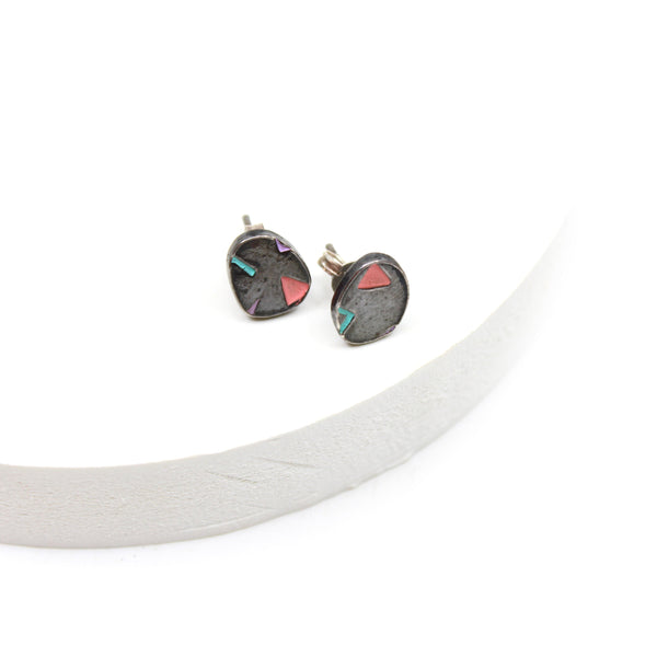 Small Pebble Stud Earrings Jewellery Katie Stormonth Pink and Purple ZigZag 