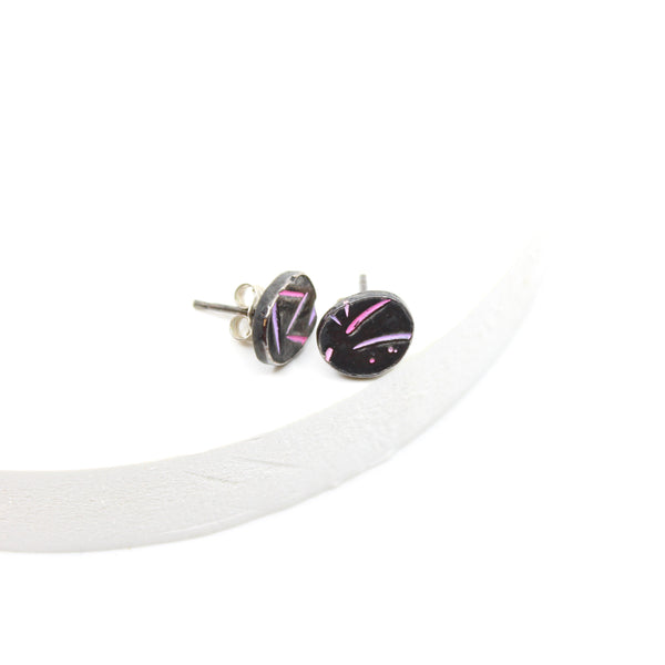 Small Pebble Stud Earrings Jewellery Katie Stormonth Pink and Purple ZigZag 