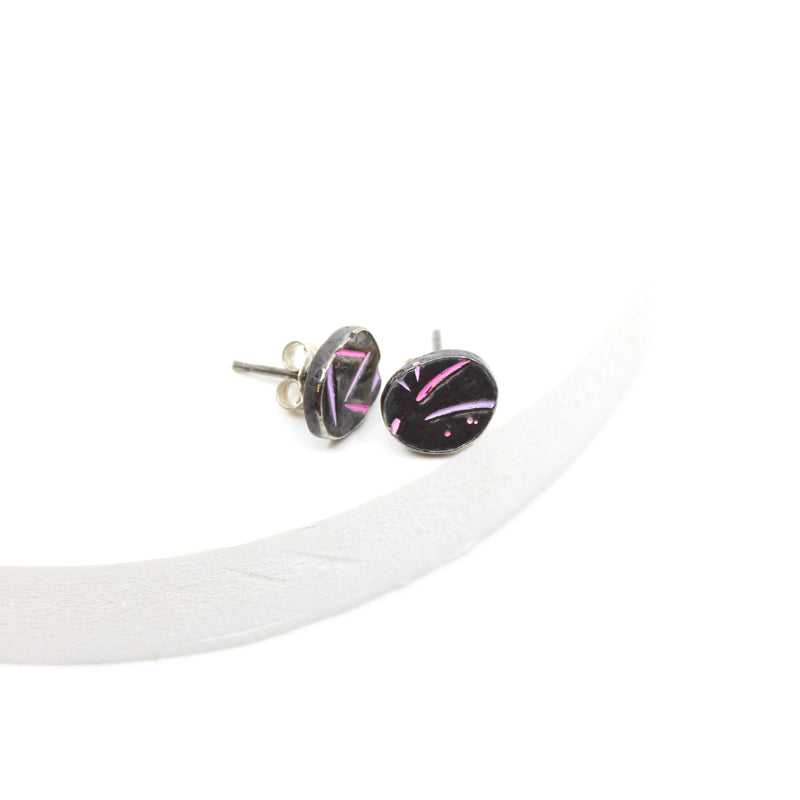 Small Pebble Stud Earrings Jewellery Katie Stormonth Pink and Purple ZigZag 