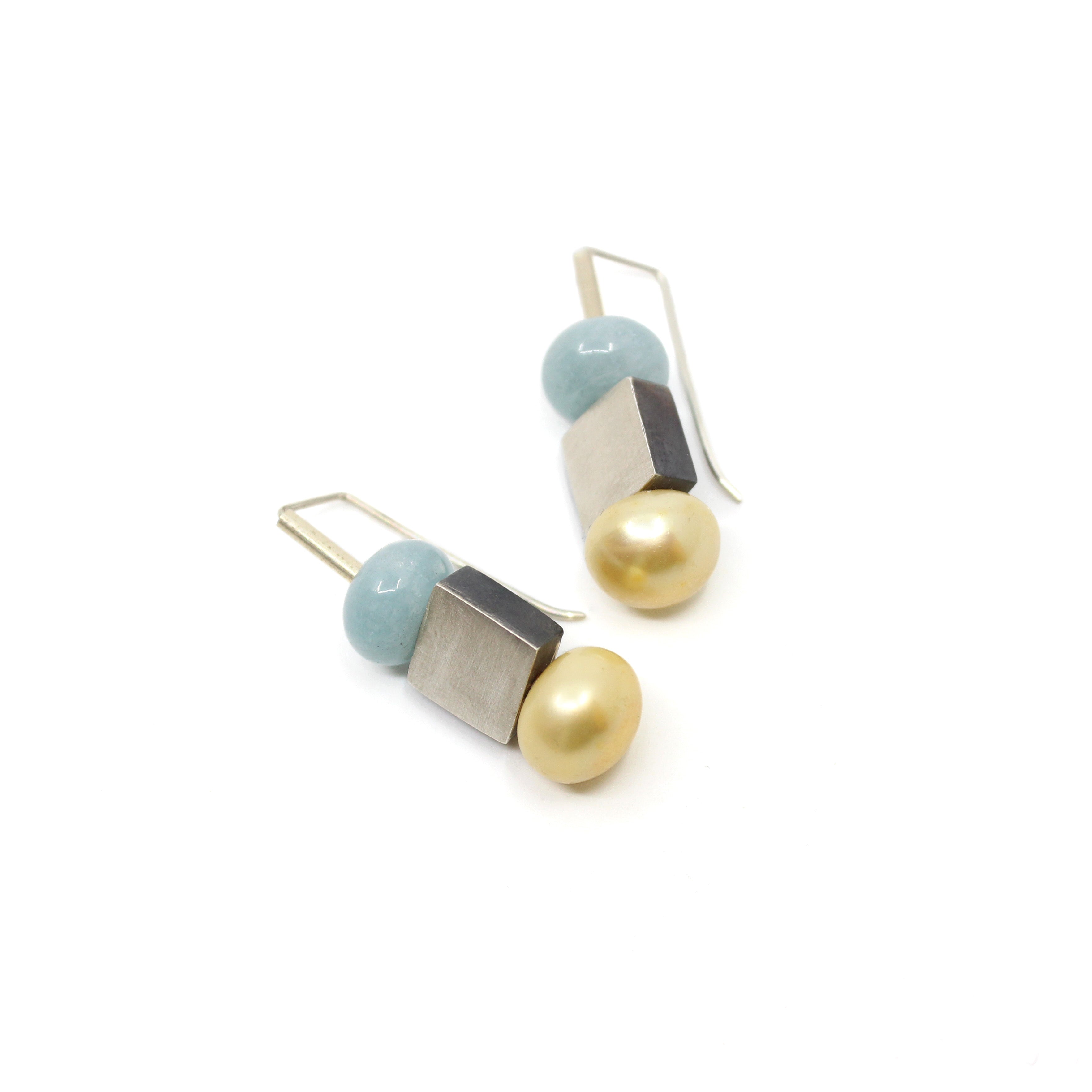 Square amazonite yellow pearl earring