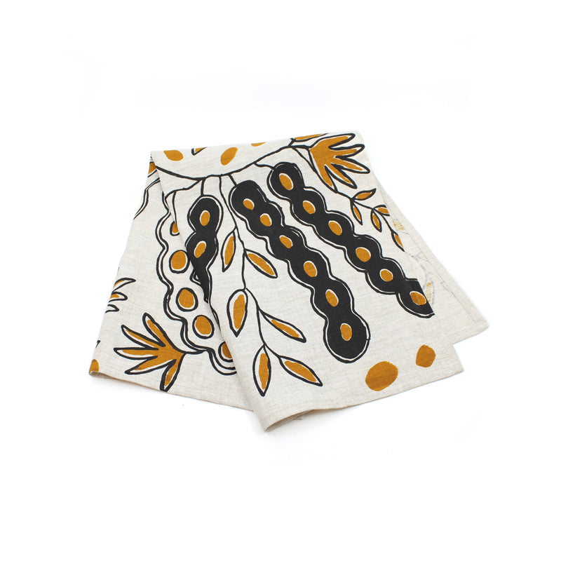 Hope Vale Tea Towels Textiles & Fibre Art Hope Vale Art & Culture Centre Grace Rosendale - Seed Pods (Mustard / Black) 