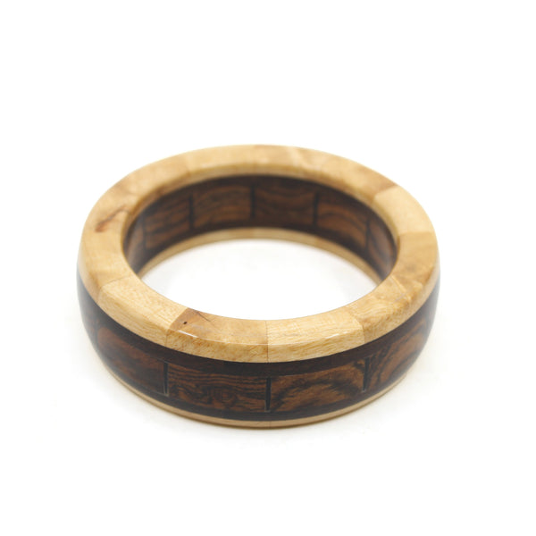 Segmented Turned Bangle - Small Wood Rod Childs #1 Camphor Laurel + Ebony + Becote 