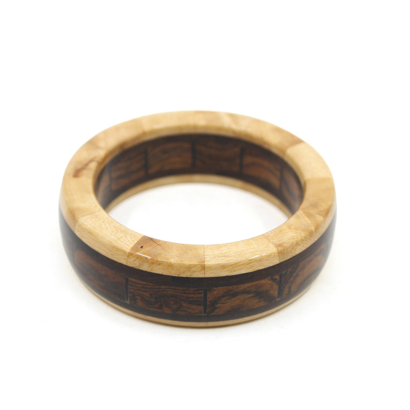 Segmented Turned Bangle - Small Wood Rod Childs #1 Camphor Laurel + Ebony + Becote 