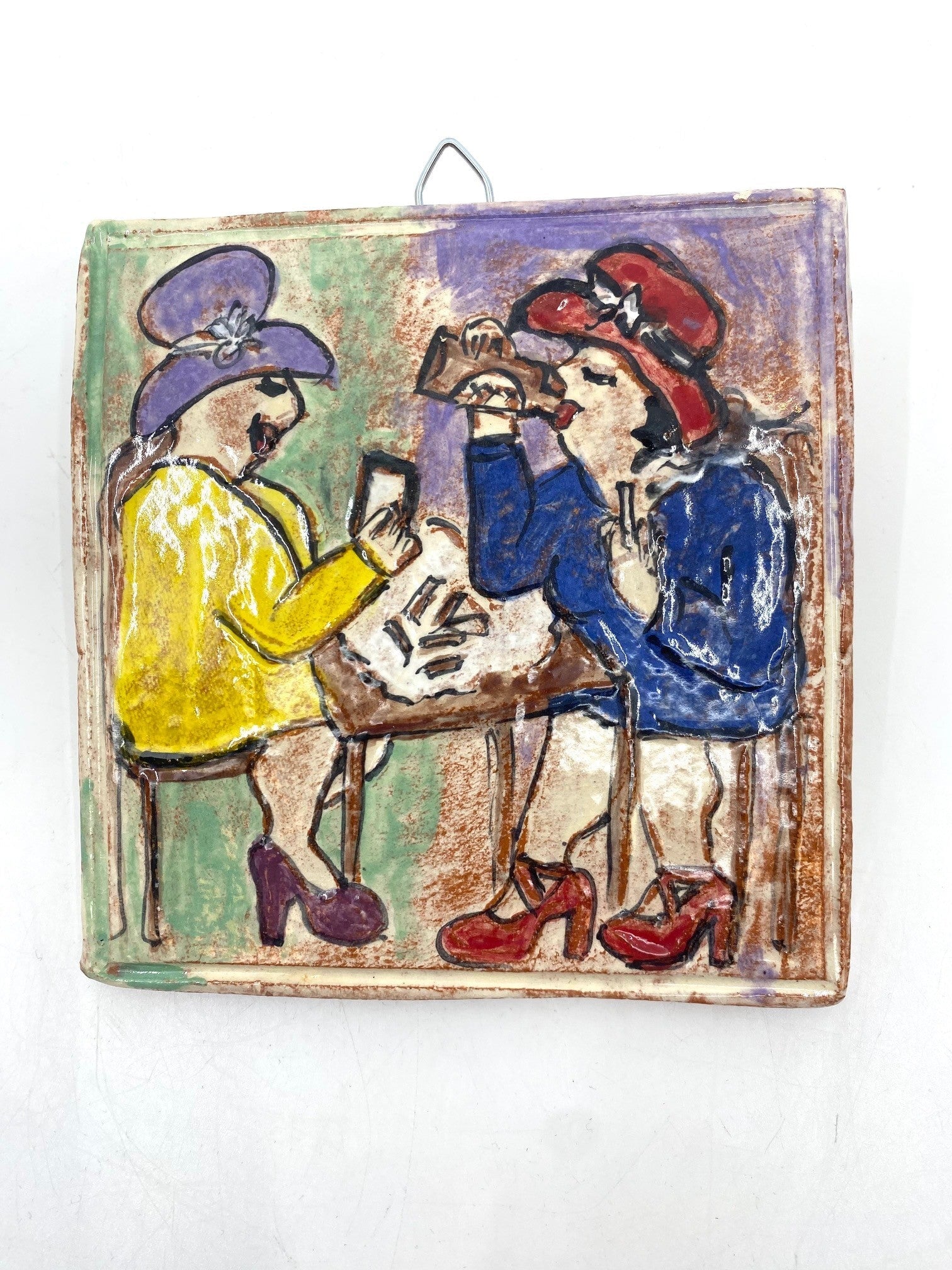 Ceramic Wall Tiles Sculpture & Art object Barbara George Two Ladies at the Table 
