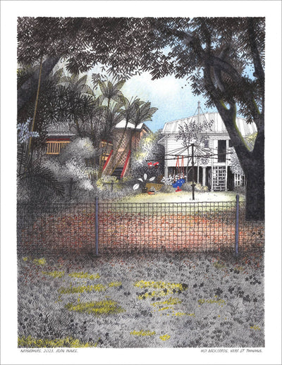 Jumbo Card A4 Cards Alan Innes Toowong. Old Backyard in Vera st. 